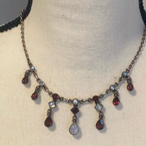 Vintage Nicky Butler Chandelier Garnet Necklace Moonstone Pearl Sterling Silver